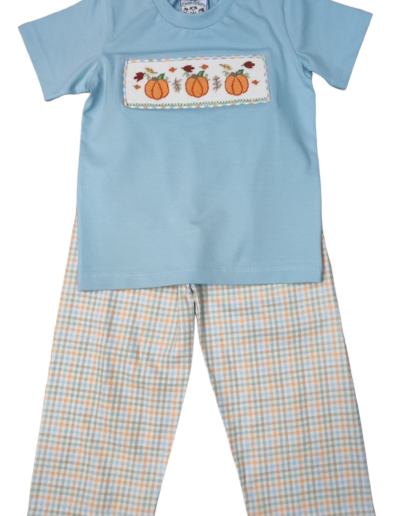 Pumpkin smocked boy pant set