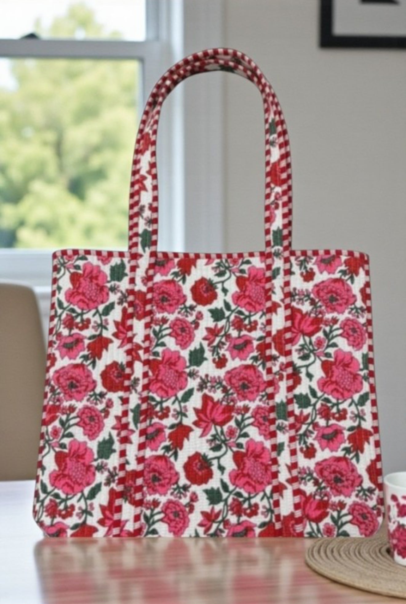 Candy Cane Floral Quilted Tote