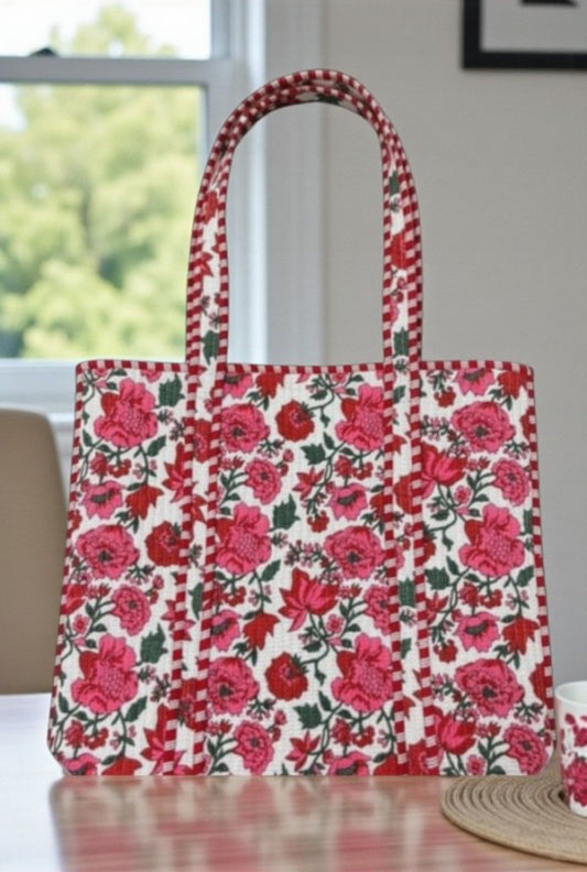 Candy Cane Floral Quilted Tote