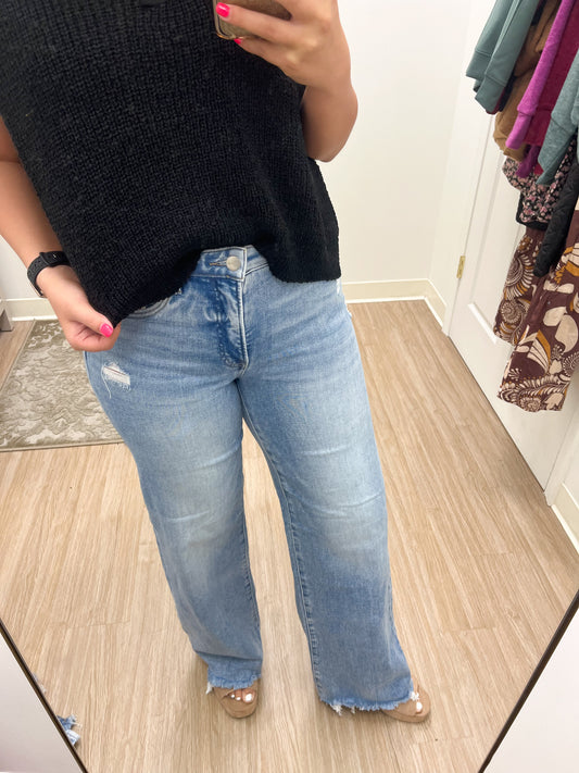 Risen Distressed tummy control mid rise jeans