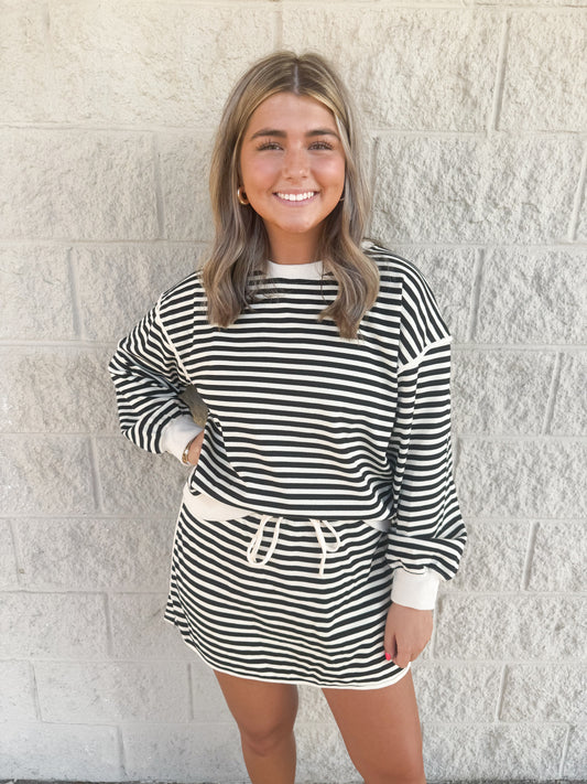 Black and Cream Striped Skort Set- Entro