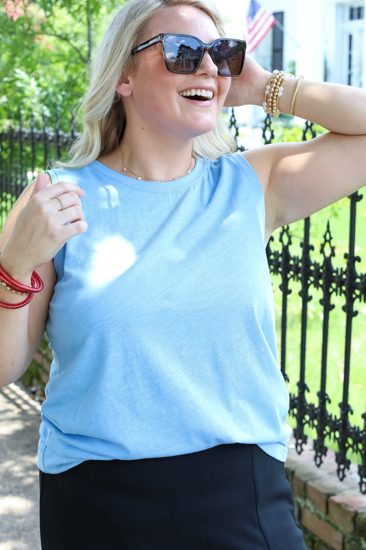 Light Blue Miranda Crew Neck Tank