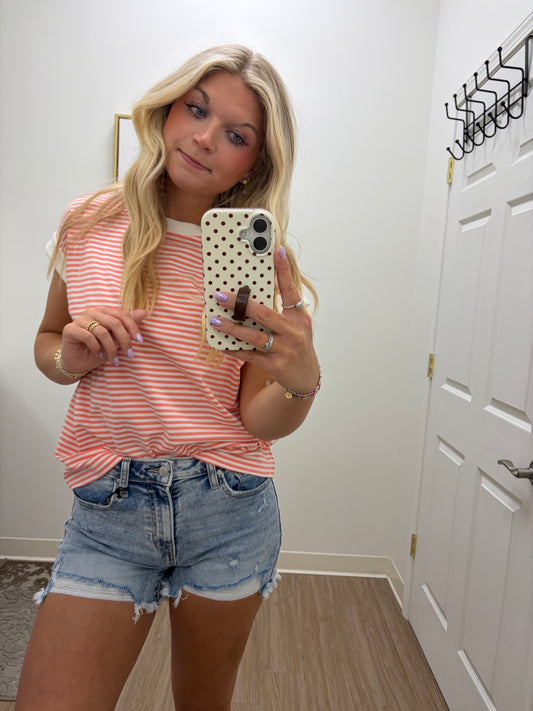 Stripe Everyday Top| Coral