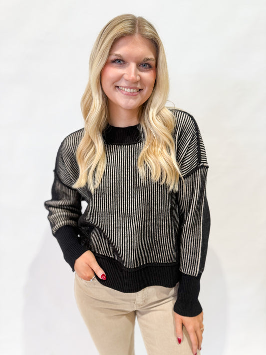 Contrast Mock Neck Sweater | Black