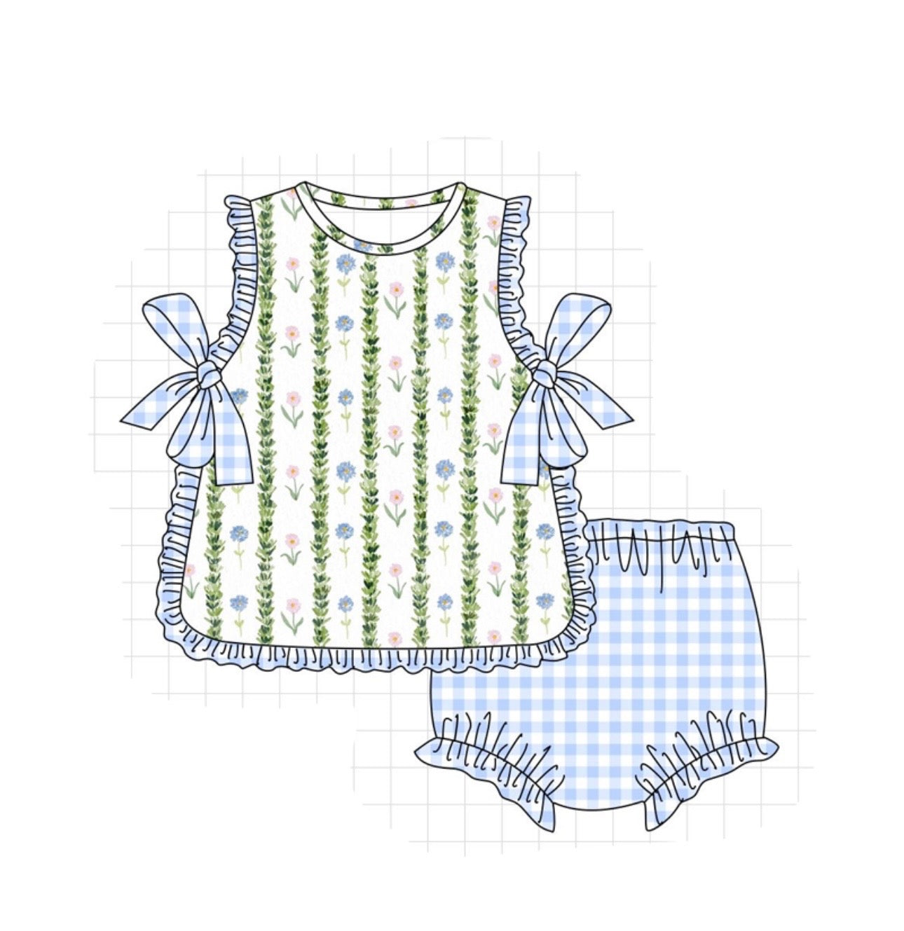 Green Floral Ruffle Bloomer Set