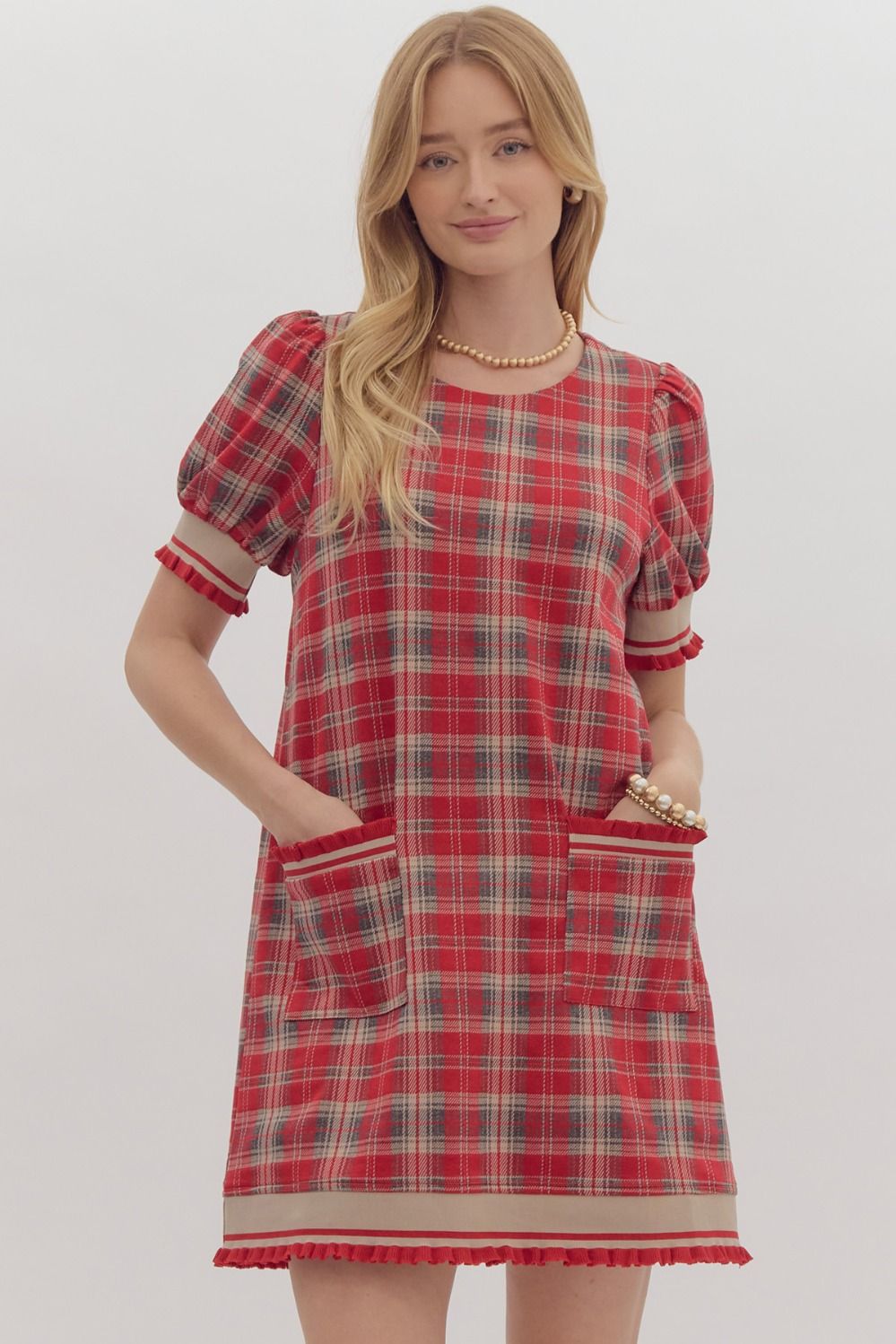 Red plaid ruffle dress