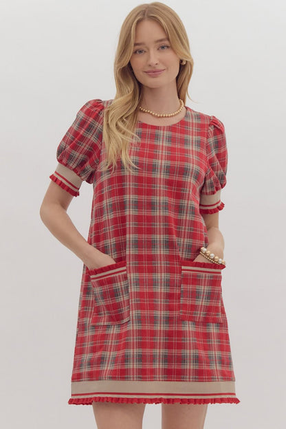 Red plaid ruffle dress