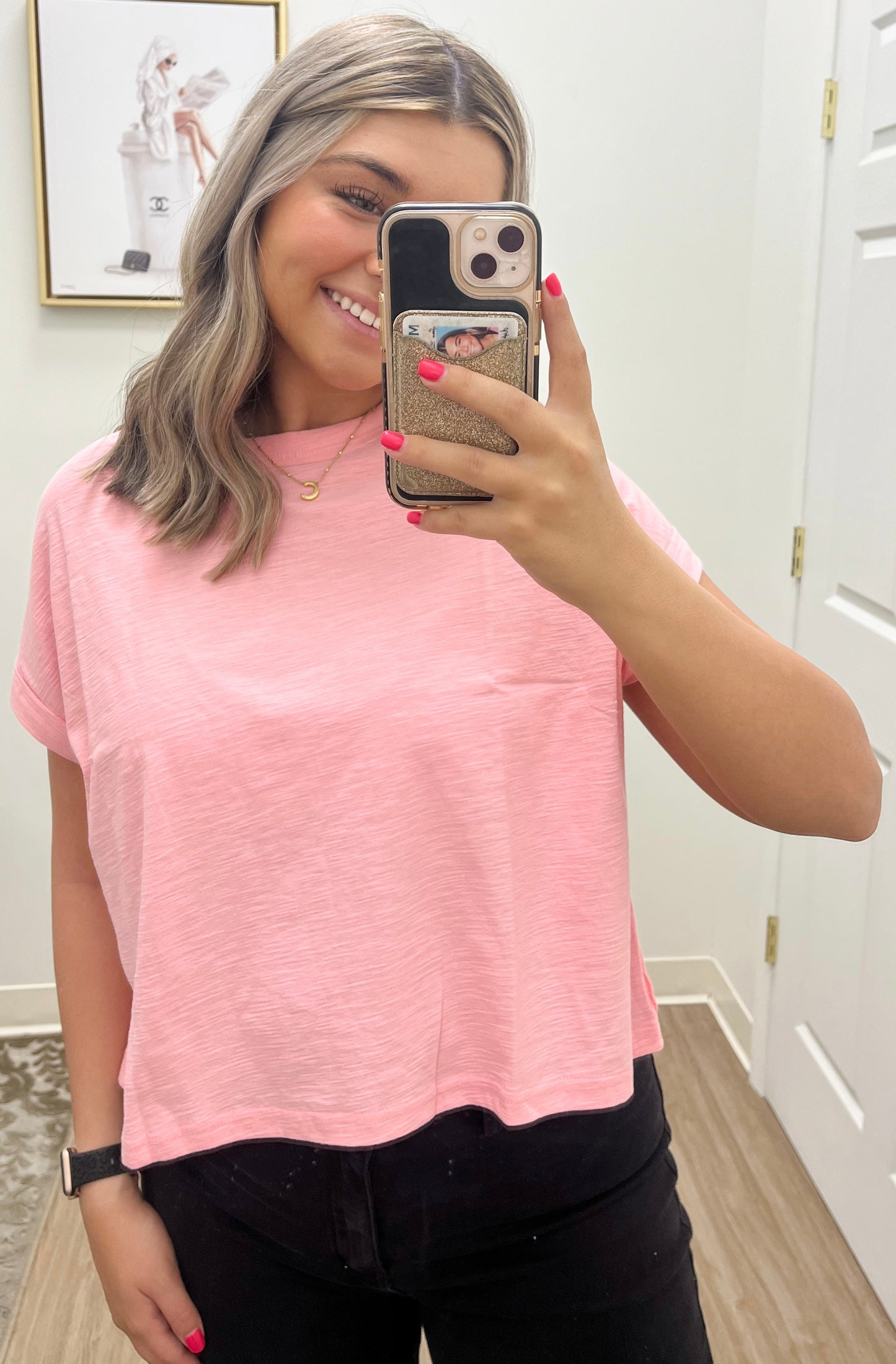 Round Neck Short Sleeve Tee- Pink