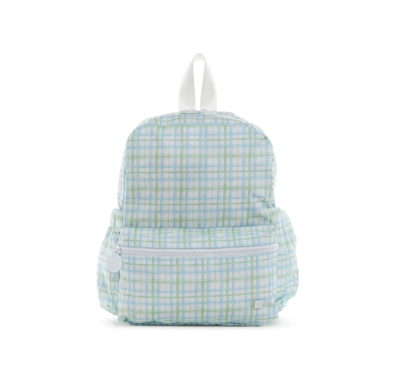 Green and blue plaid Trvl backpack