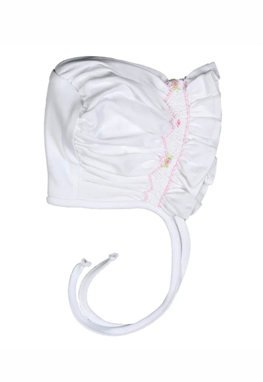 Baby Loren White/Pink Pima Bonnet