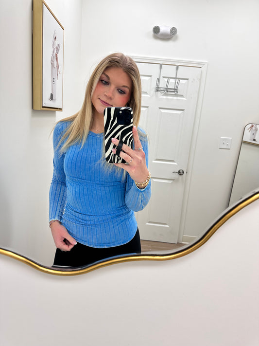 Cobalt Blue Ribbed Long Sleeve Top