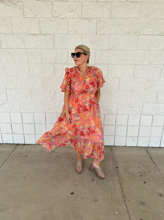 Peach Bellini midi dress
