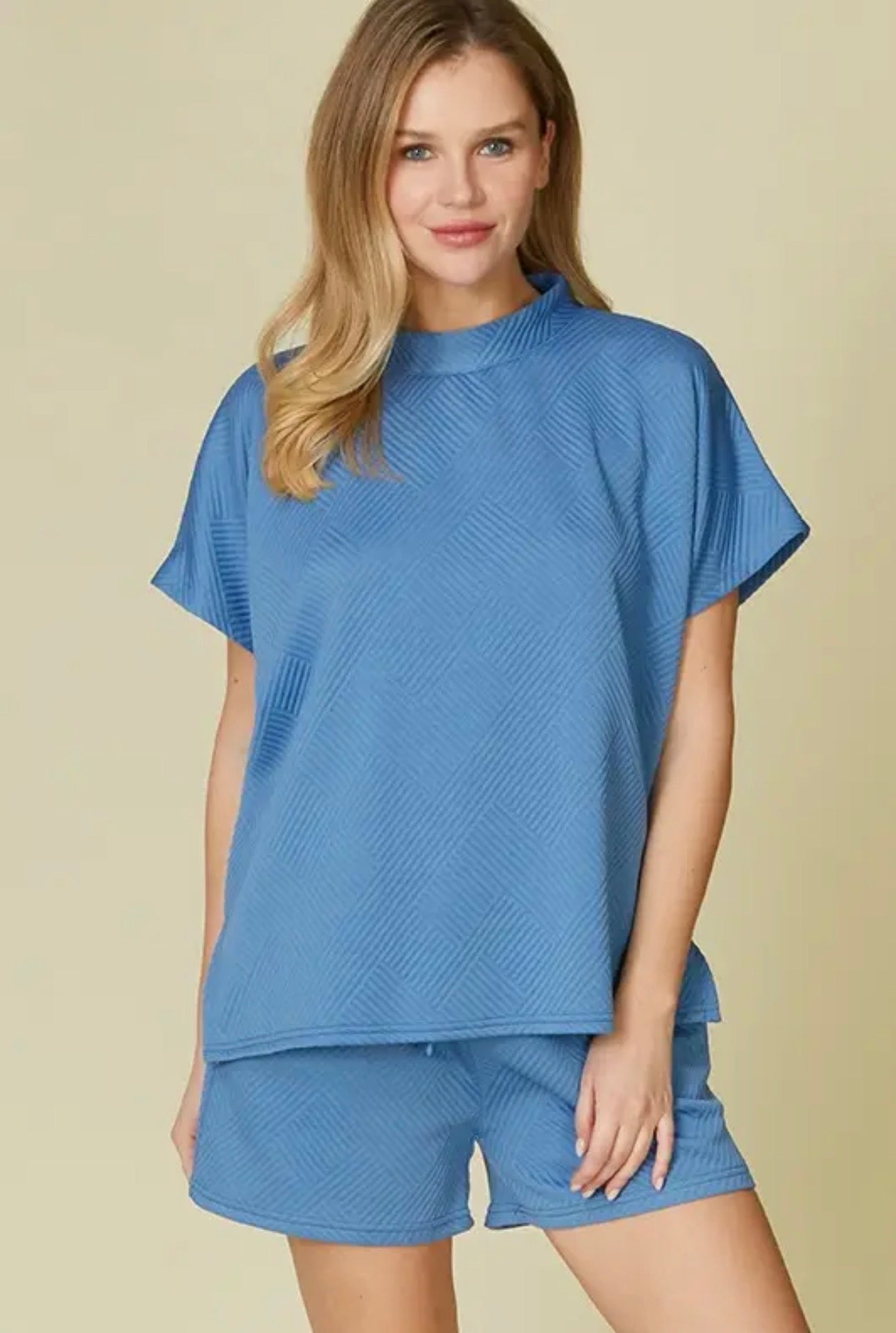 Blue Textured Short Set