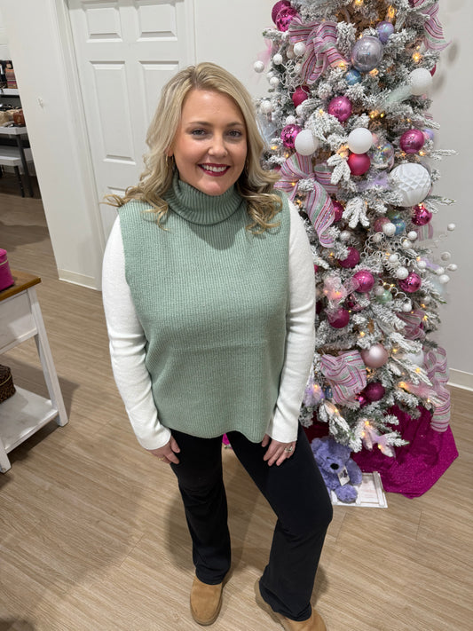 Sage Sleeveless Turtle Neck Sweater Top