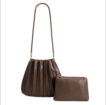 Chocolate pleated shoulder bag