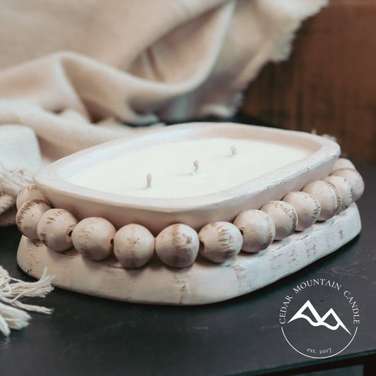 Vetiver & Sandalwood SPRING & SUMMER: Pottery Dough Bowl Soy Candle - With Beads