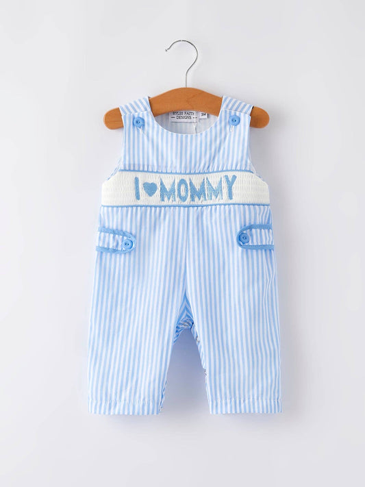 “I ❤ MOMMY”Embroidery Smocking Striped Baby Boys Romper