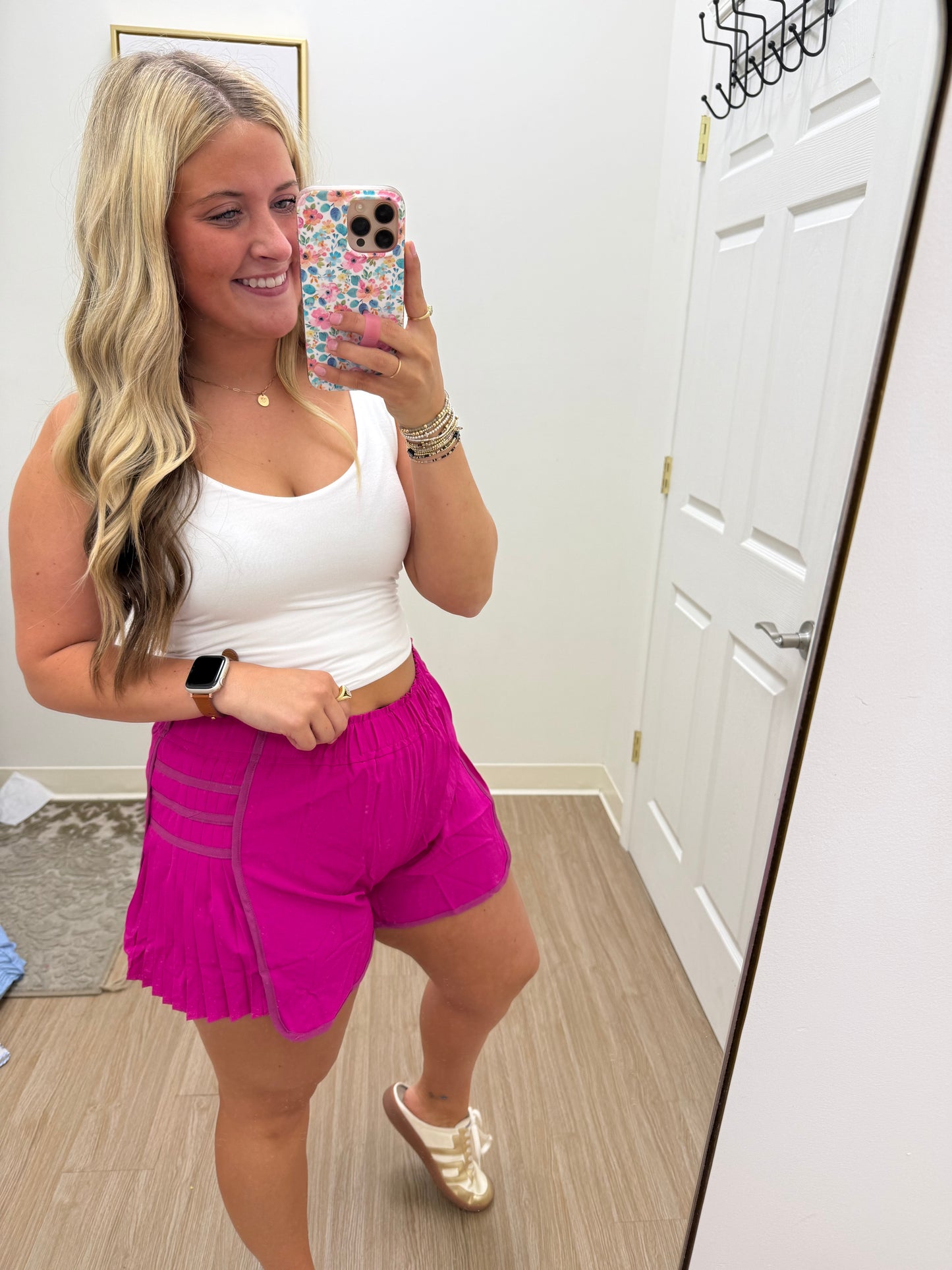 Fuchsia Side Pleat Shorts