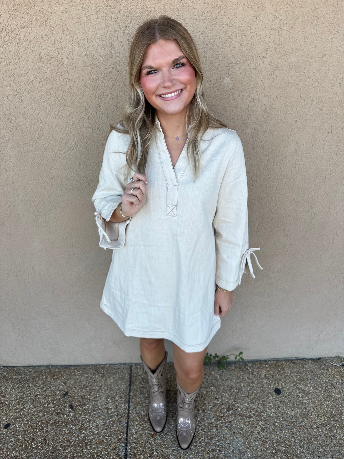 Cream denim dress with back tie