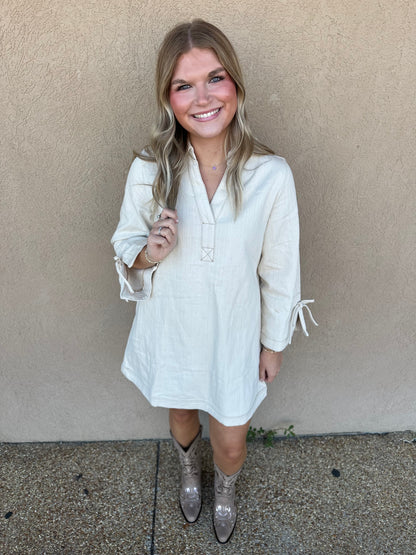 Cream denim dress with back tie