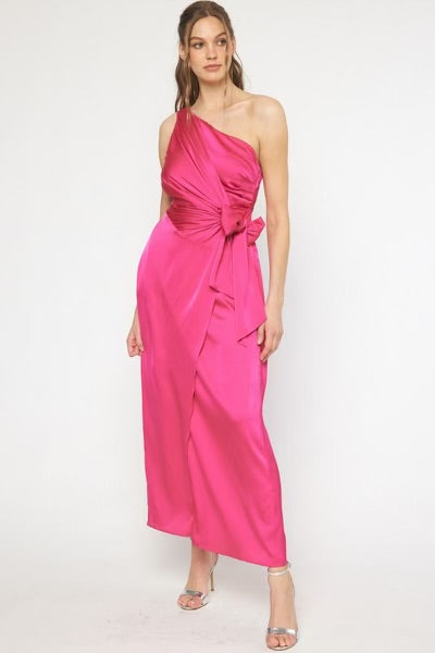 Perfectly Pink One Shoulder Satin Dress