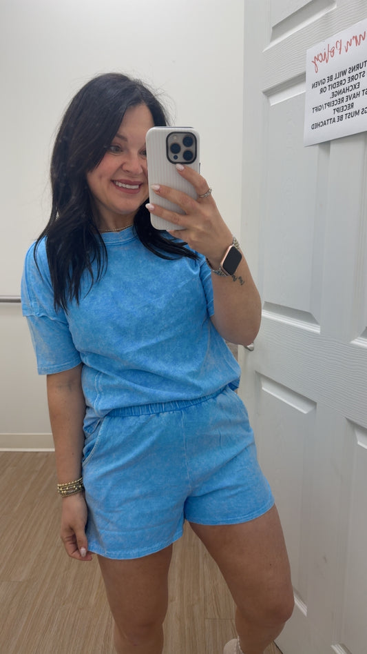 Sky Blue Washed Short Set