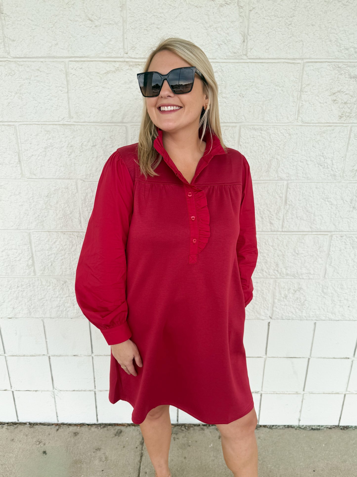 Wine Ruffle Collar Dress