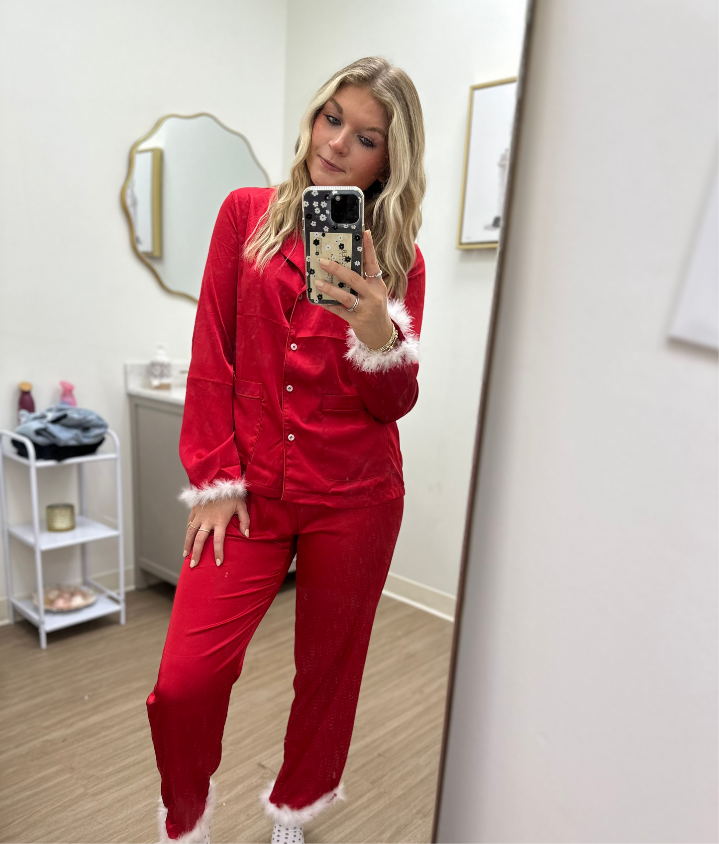 SIMPLY SOUTHERN COZY HOLIDAY BUTTON PJ PANTS & TOP CHRISTMAS RED