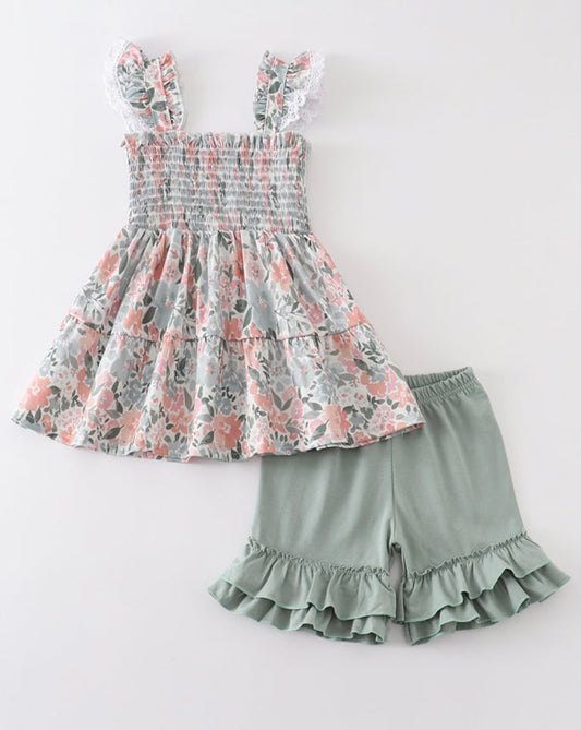 Sage and peach floral set