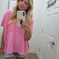 Ribbed Short Sleeve Top| Pink