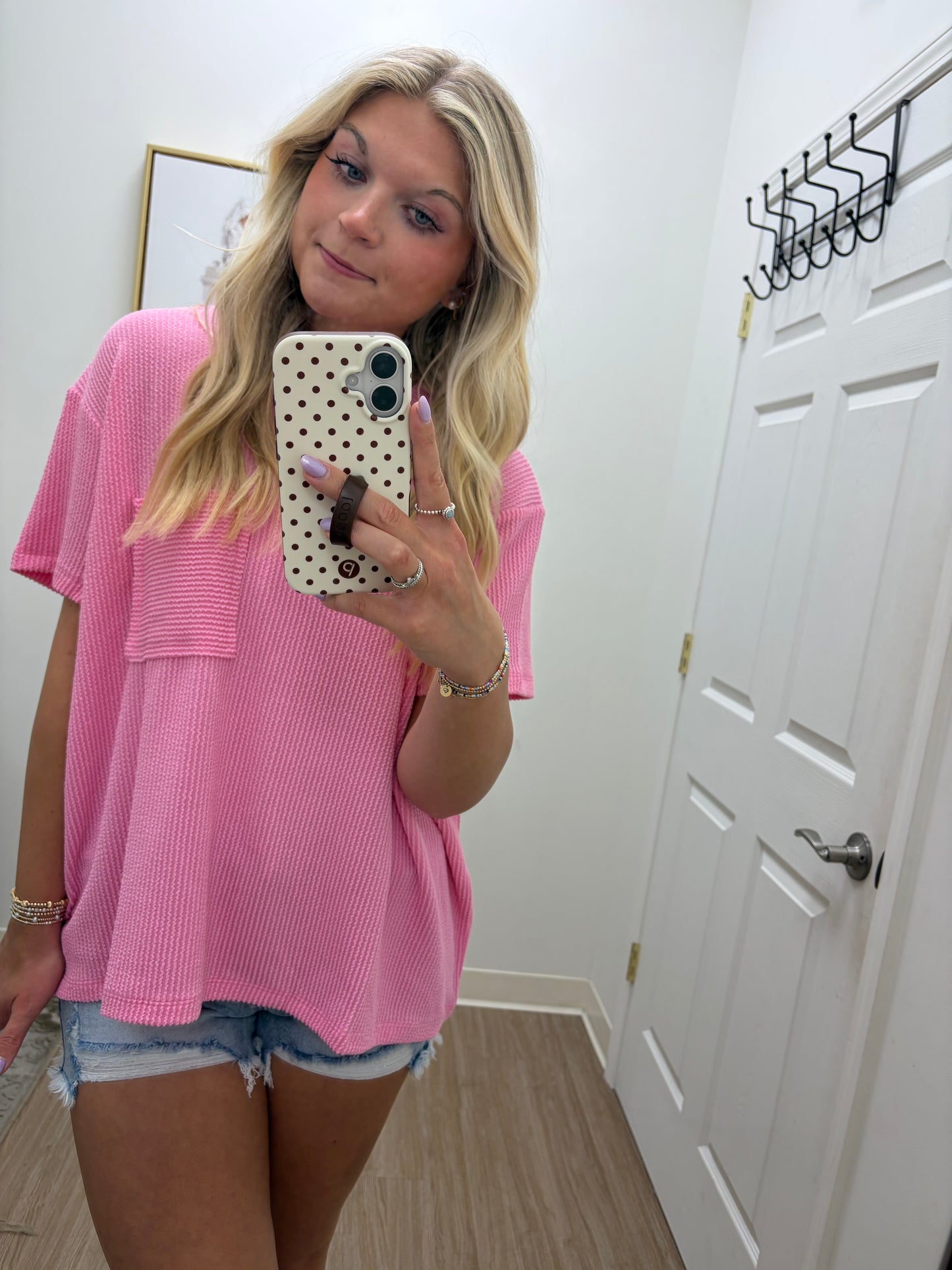 Ribbed Short Sleeve Top| Pink