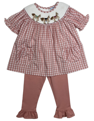 Horse smocked ruffle pant set