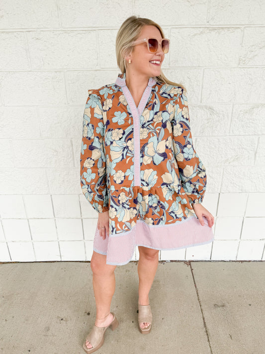 Caramel Mixed Florals Dress