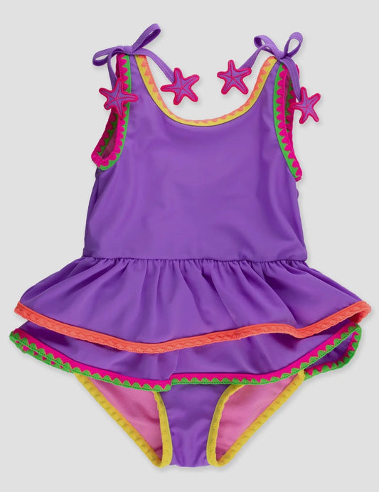 Neon Purple Crochet Detail Peplum One Piece Swimsuit