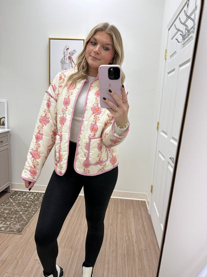 Cream Pink/Orange Floral Jacket