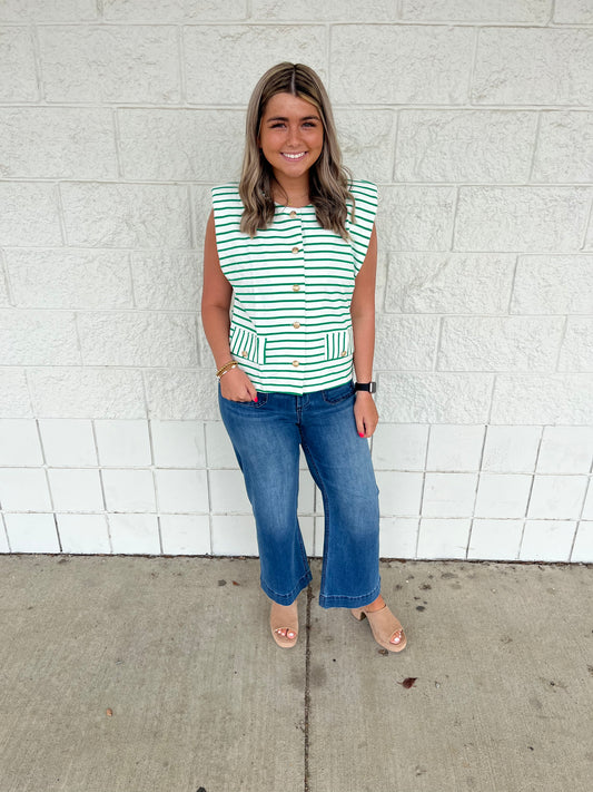 Green & White Striped Top