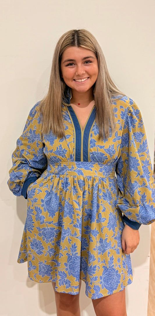 Heirloom Harmony Dress- Navy and Mustard