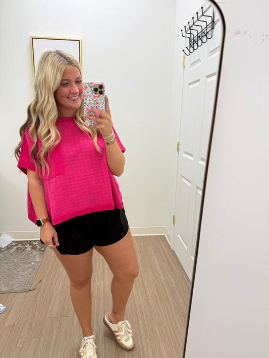 Fuchsia Dolman Textured Knit Top