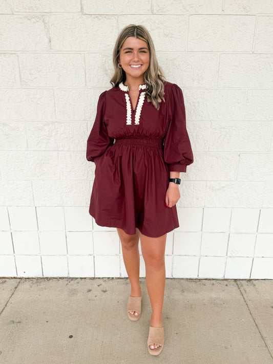 Burgundy Ric Rac Dress