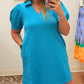 Turquoise Textured Pocket Dress