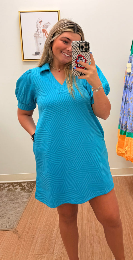 Turquoise Textured Pocket Dress
