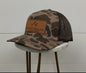 Speckle bellies 3 geese leather patch hat