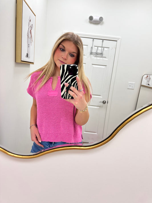 Candy Pink Back Patch Knit Sweater