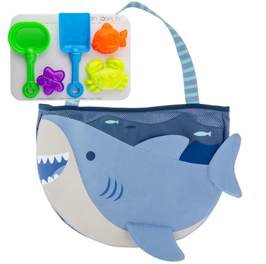 Shark beach bag with sand toys