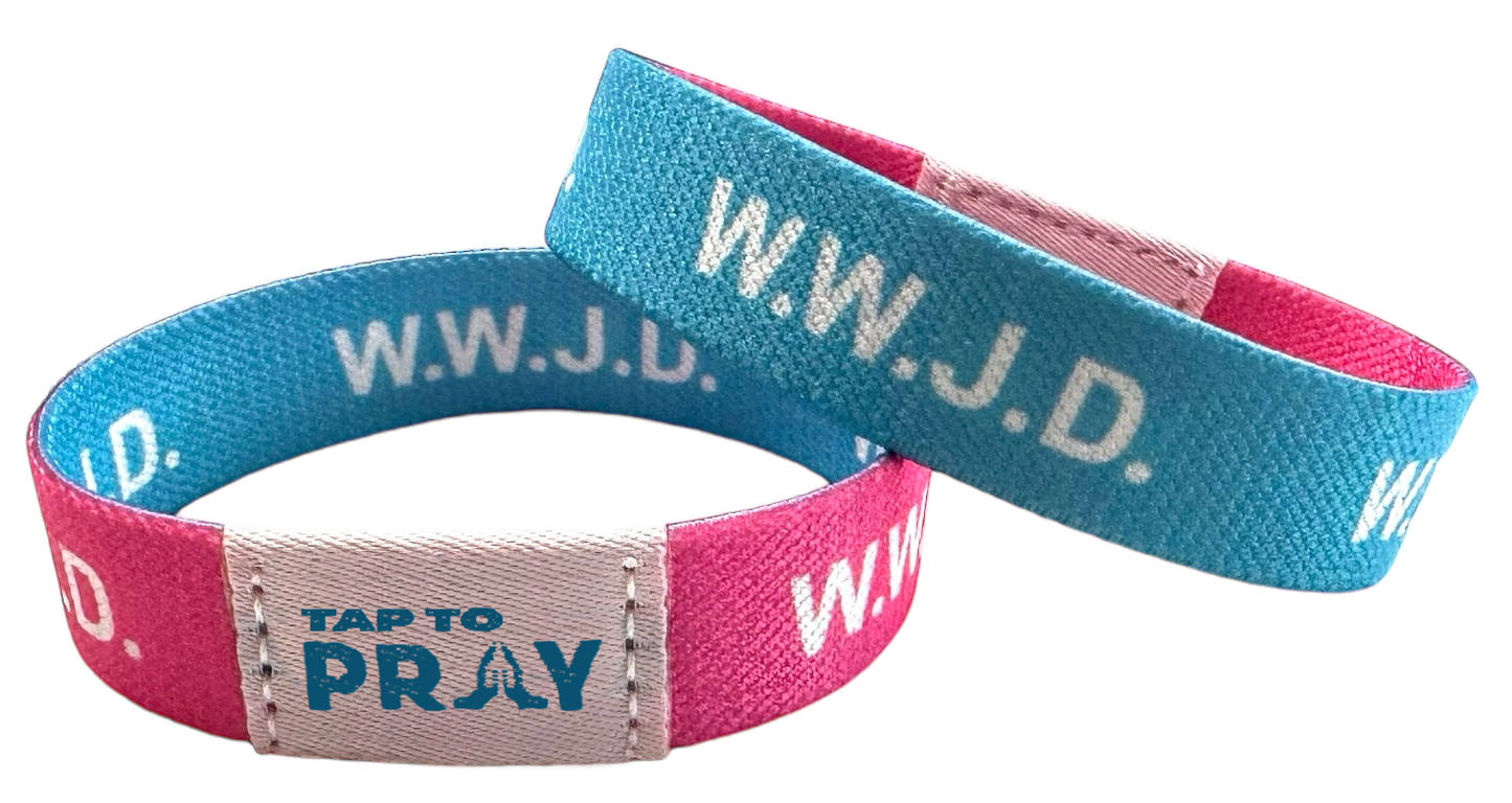 Tap To Pray Wristbands - Tap W/Phone For Daily Verse/Prayer: WWJD Pink / Blue