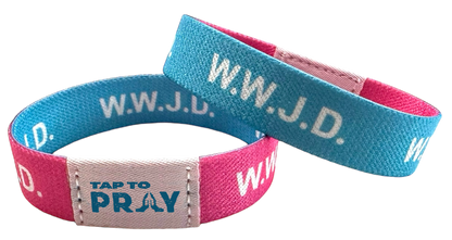 Tap To Pray Wristbands - Tap W/Phone For Daily Verse/Prayer: WWJD Pink / Blue