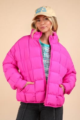 Hot pink puffer jacket