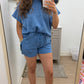 Blue Textured Short Set