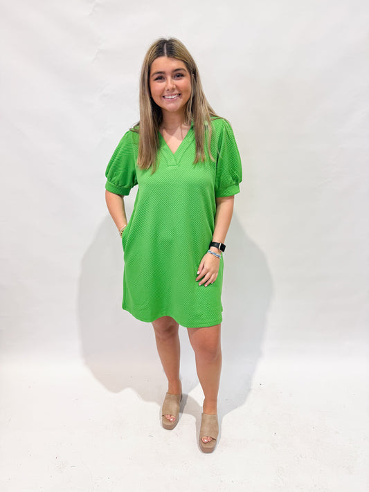 Green Textured Pocket Dress