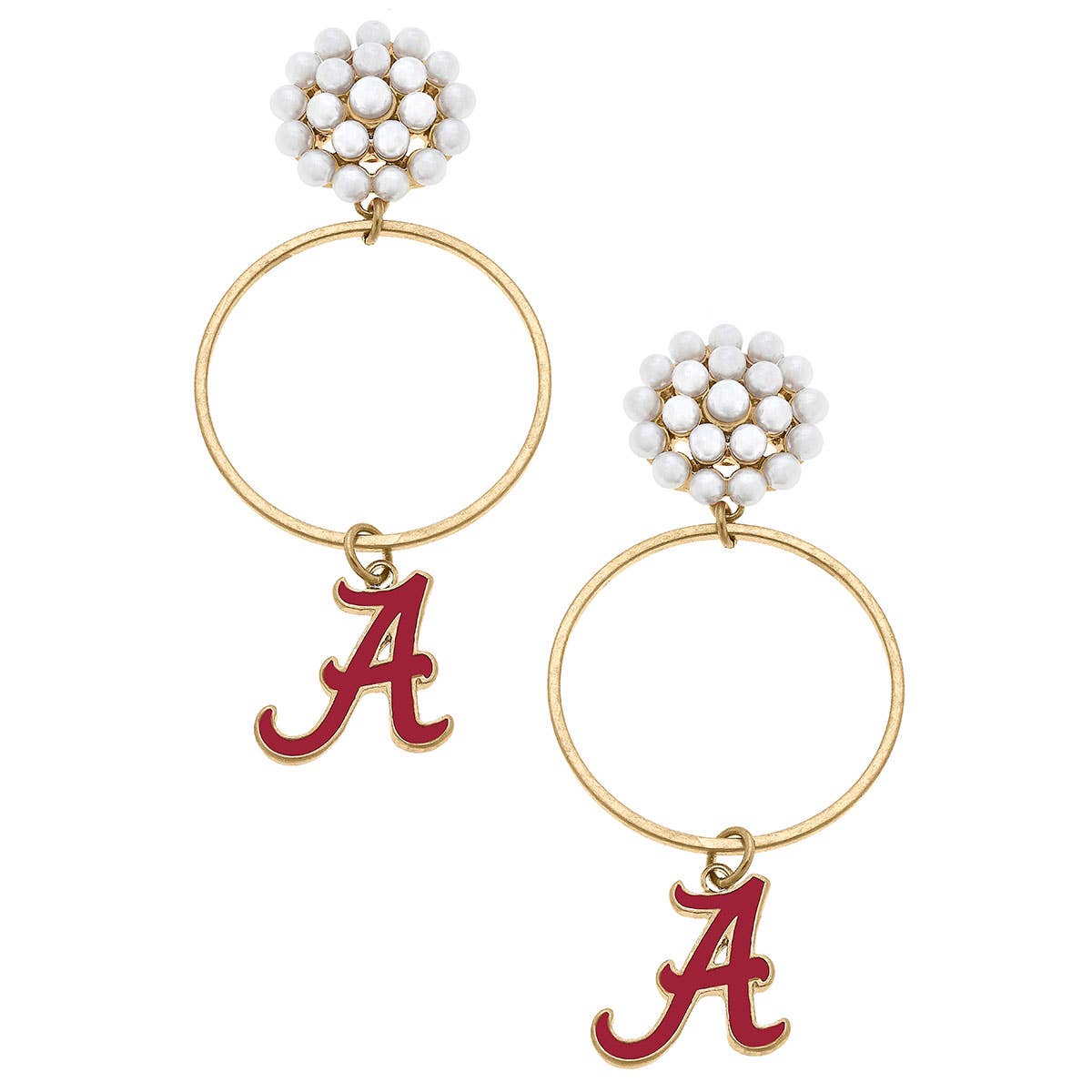 Alabama Crimson Tide Pearl Cluster Enamel Hoop Earrings